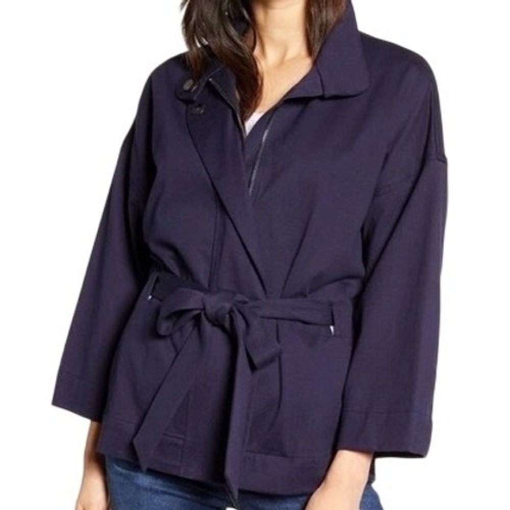 NWT AG Adriano Goldschmied Women's Kahlen Belted Jacket‎ Navy Cotton Size Small